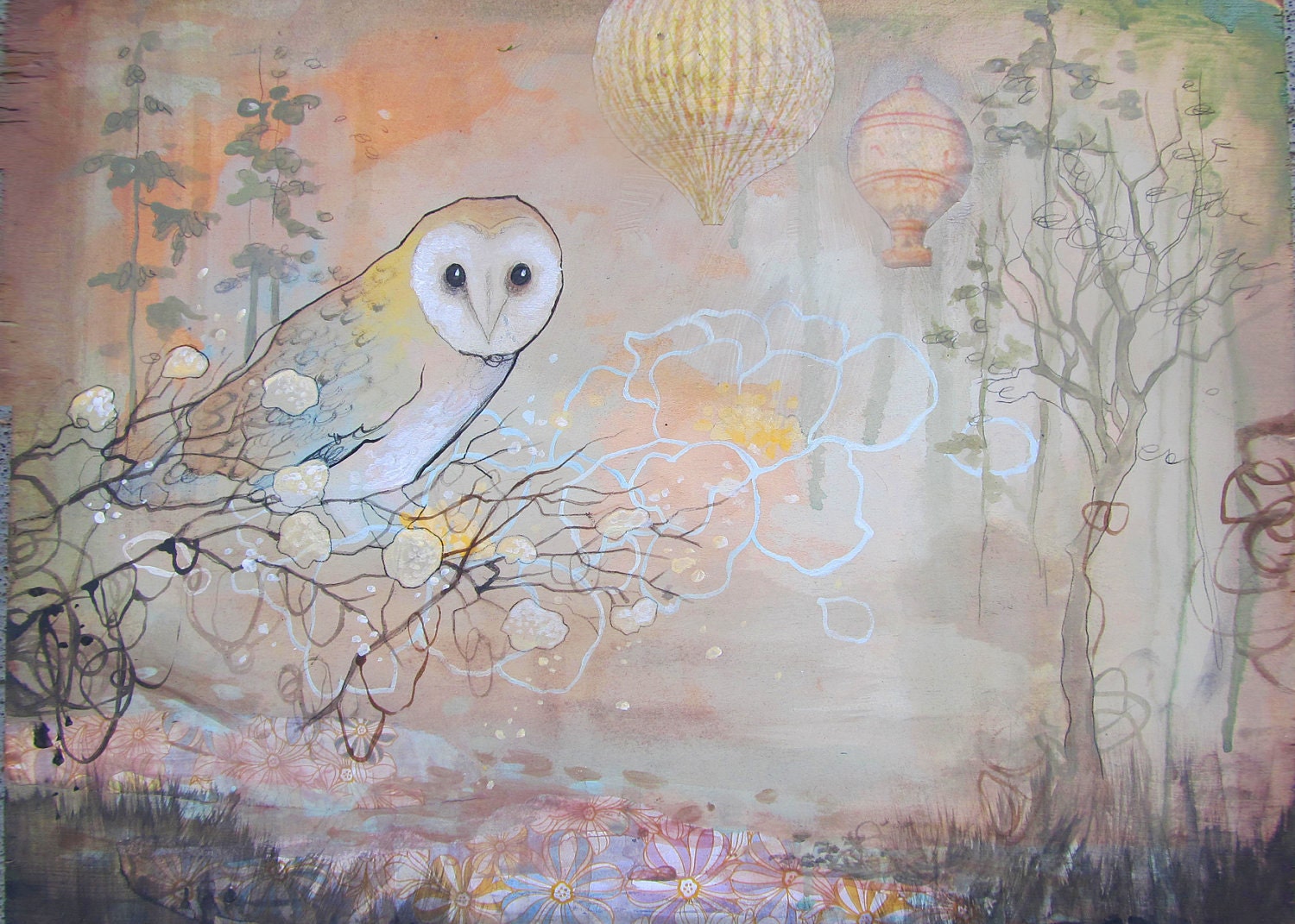 limited edition fine art owl print,  storybook inspired reproduction on wood with resin for nursery, girls room