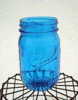 Blue Colored Pint Ball Mason Jar By Junkfx
