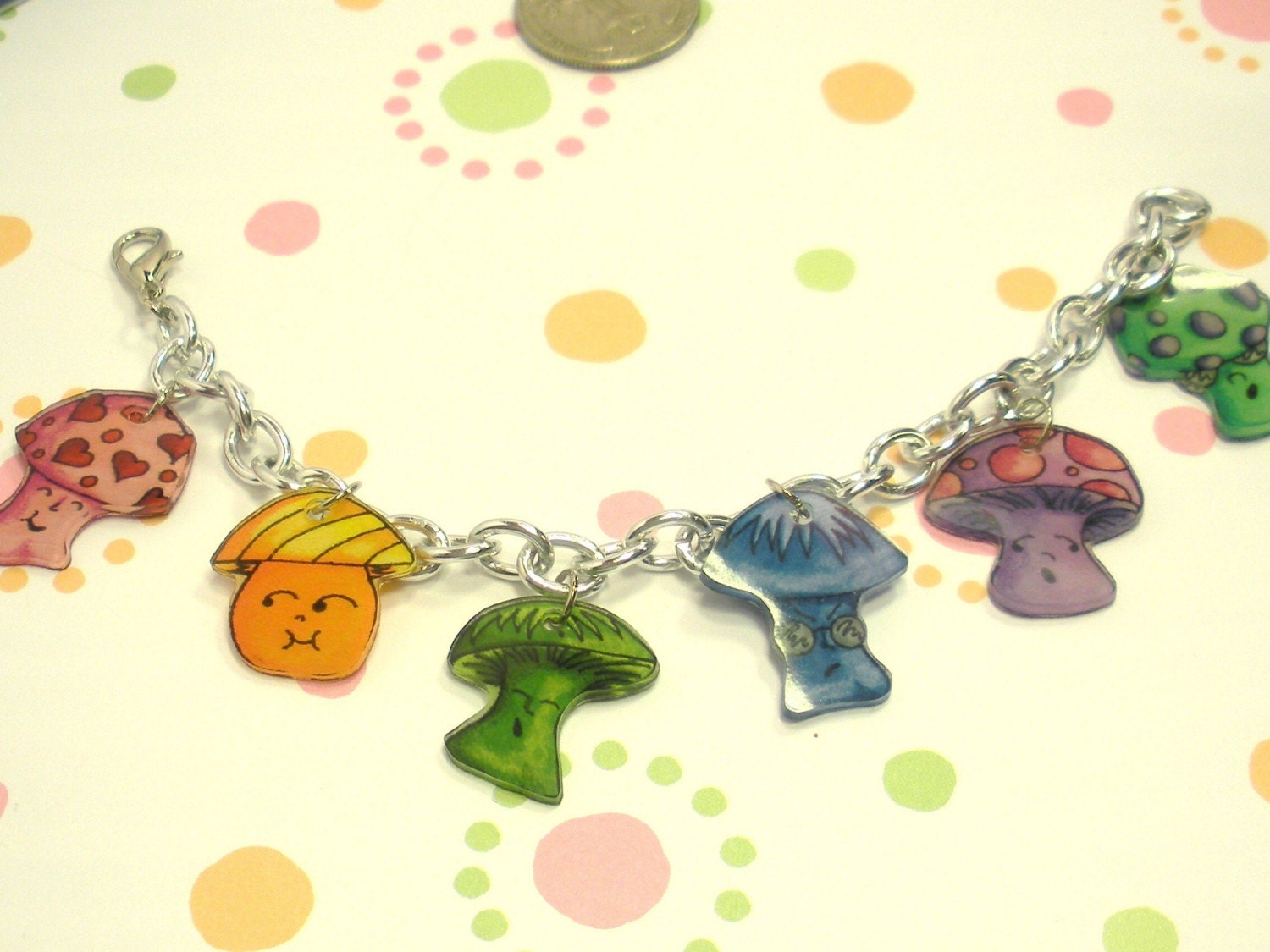 Mushroom Charm Bracelet, Mushroom Dudes