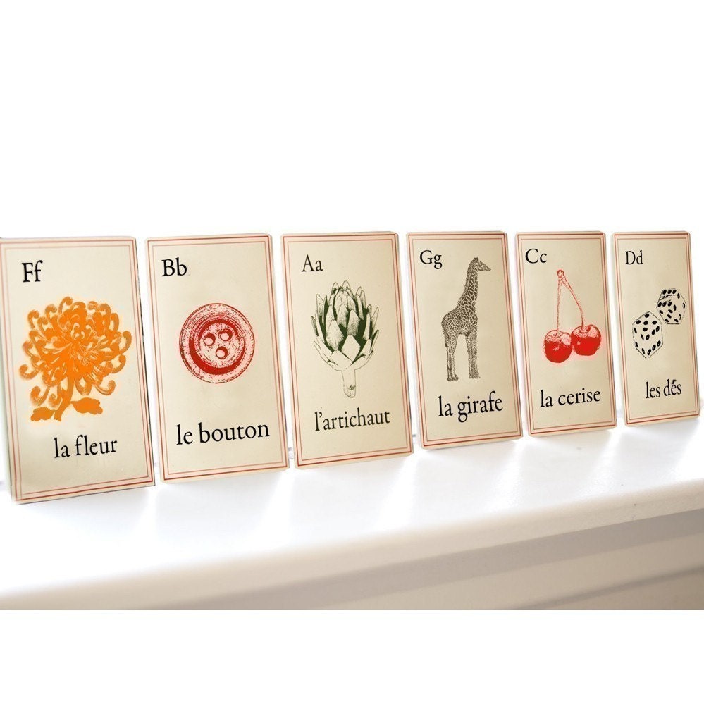 5x7 French Alphabet Flash Cards add Charm to any Child's Play Space