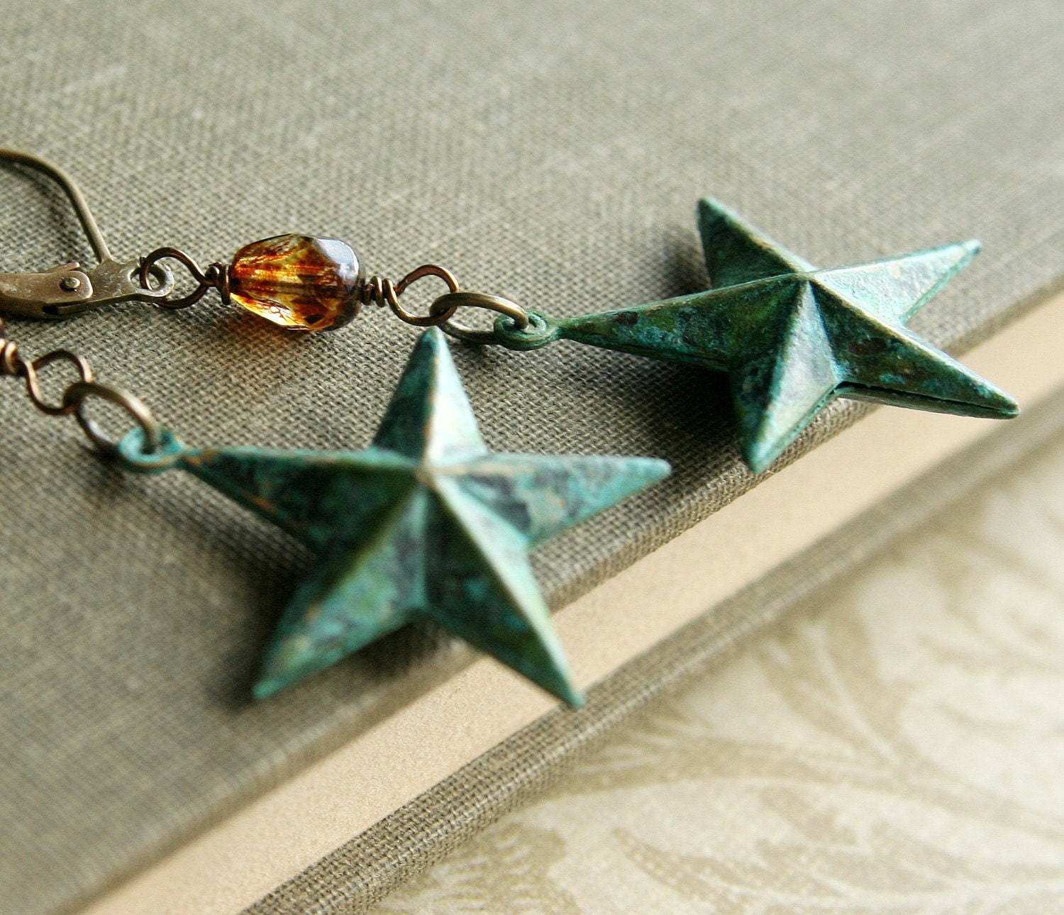 Nautical Star Earrings, Verdigris Patina Brass
