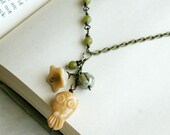 Butterscotch Owl Necklace--Czech Glass Beads and Brass