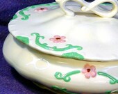 Covered Casserole Dish Rose Jadeite Green Vintage Shabby Feminine Kitchen Bake Ware Seventies