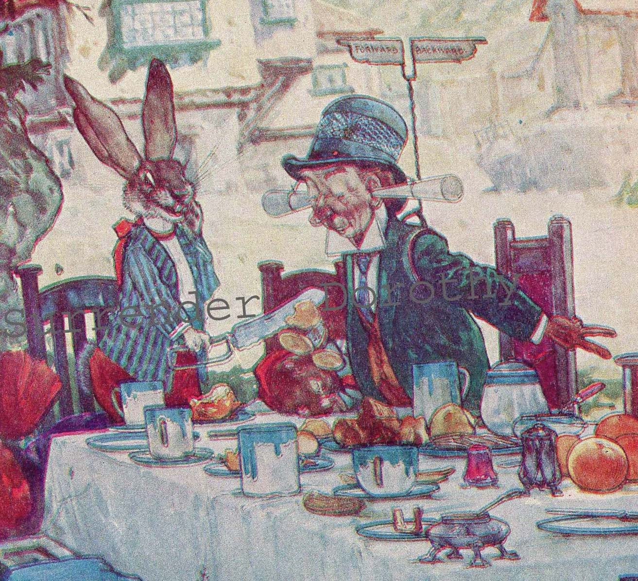 Alice In Wonderland Mad Hatter March Hare Teaparty Vintage Original 1927 Children's Illustration Print  To Frame