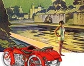 Flapper Girl Indian Motorcycle Tricycle Vintage 1920s Roaring Twenties Advertisement Engraving Print To Frame