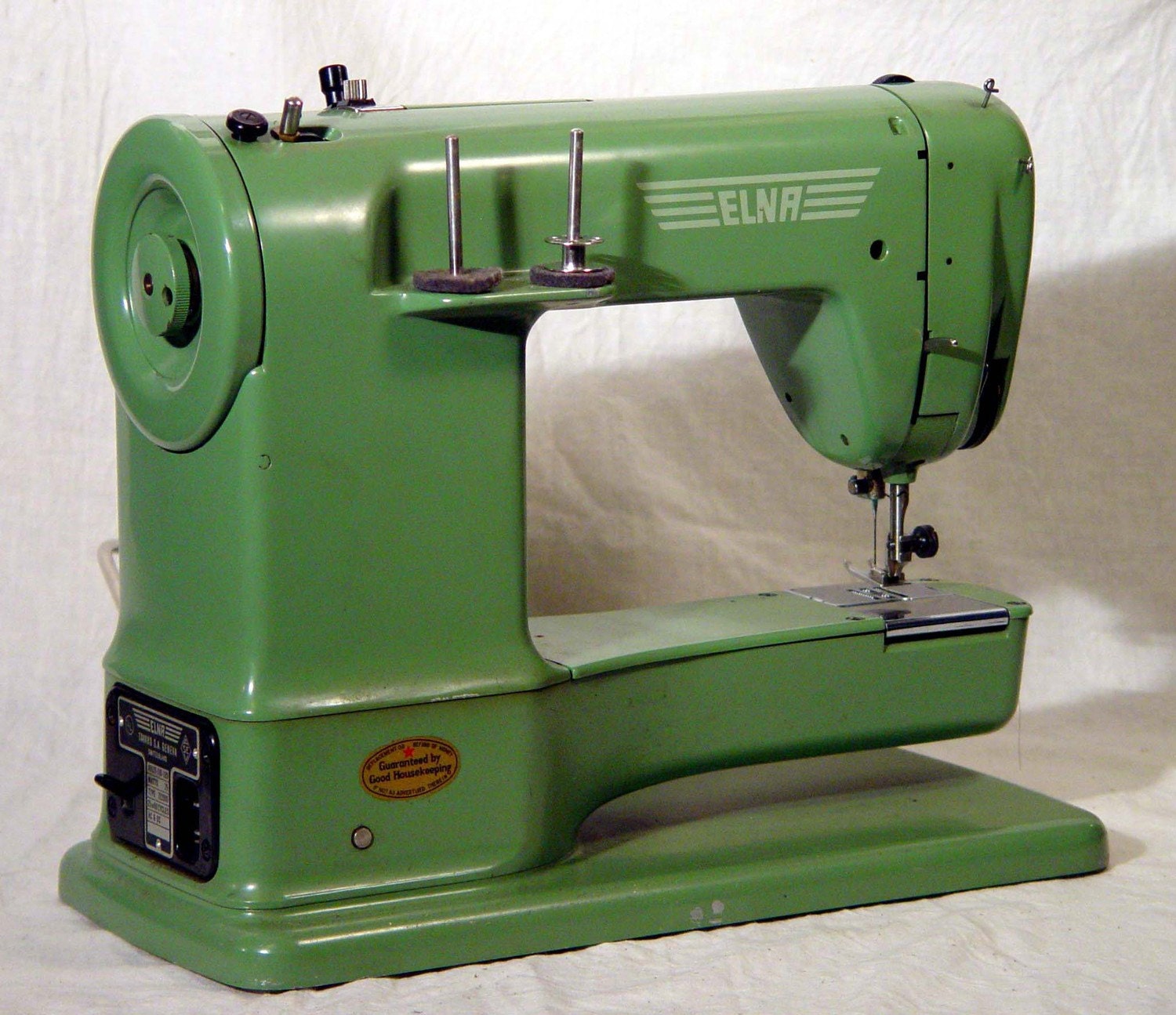 Green Elna Super-Matic Sewing Machine 1956 Perfect Working Order With Cams and Full Instructions