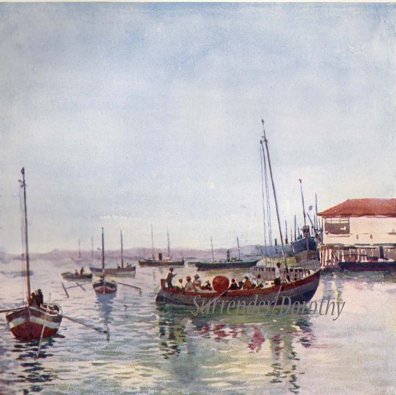 Fishing Boats Port Bahia Blanca Vintage Lithograph A S Forrest 1910 Buenos Aires Argentina