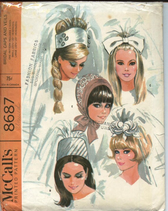 Vintage 1967, McCalls 8687, UNCUT Miss's wedding veils and headpieces