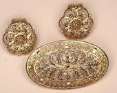 Lacy VERMEIL FILIGREE Brooch and Earrings w\/Marcasite