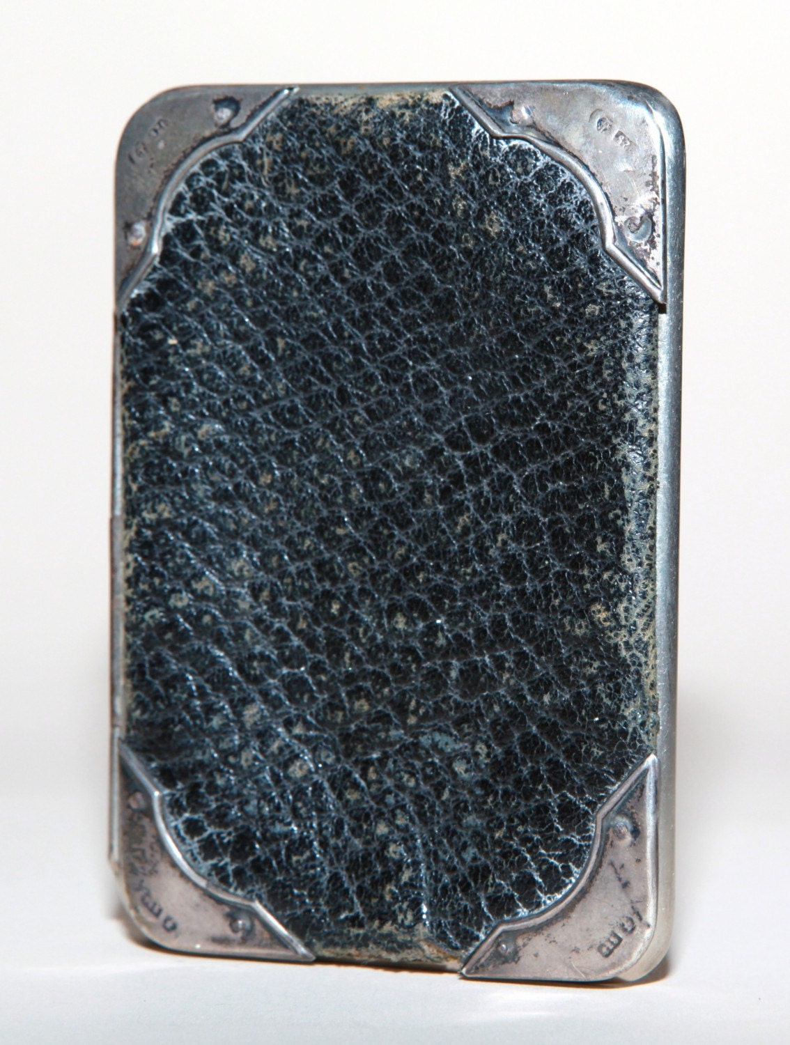 ENGLISH 1800s Leather Card Case with STERLING SILVER