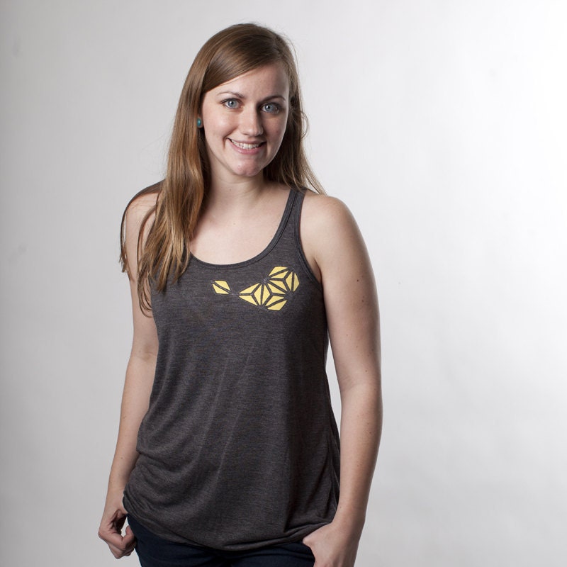 Grey Flowy Womens Racerback Tank, Embellished Tank Top, Grey, Geometric Design
