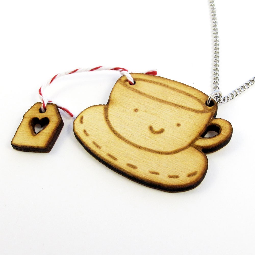 Tea Time Wood Charm Necklace Raspberry Flavor