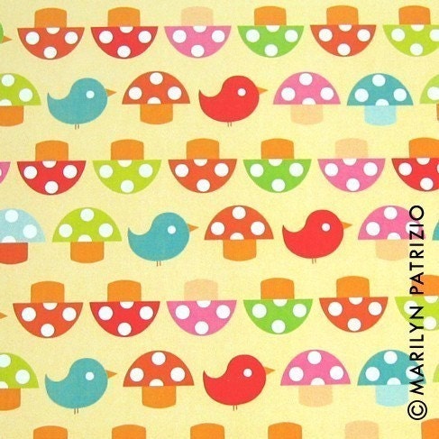 SALE- Mushrooms and Birds Note Card / Greeting Card