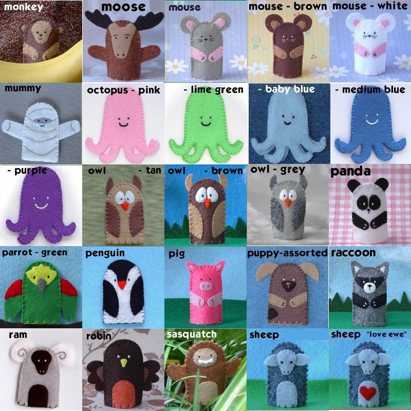 Felt Finger Puppets Set of 10 - Stitched to Order