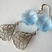 SALE Vintage Blue Swarovski Crystal Flower and Silver Filigree Earrings
