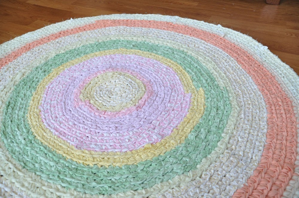 EKRA Custom Made Round Crochet Upcycled Rug 3 feet 6 inch diameter