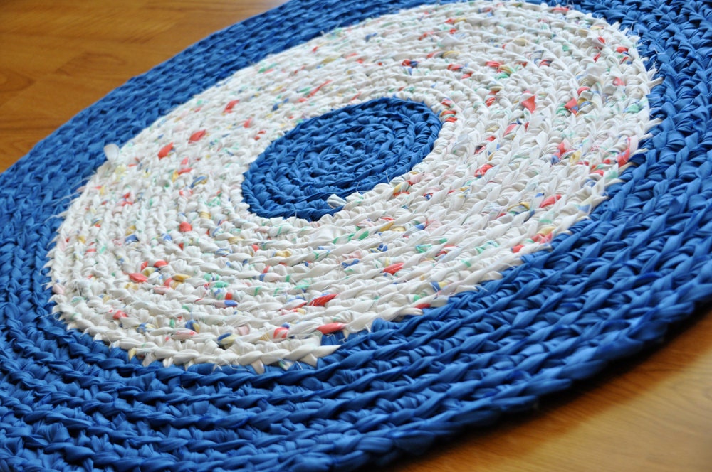 Crochet Rag Rug - Blue Garden - Washable