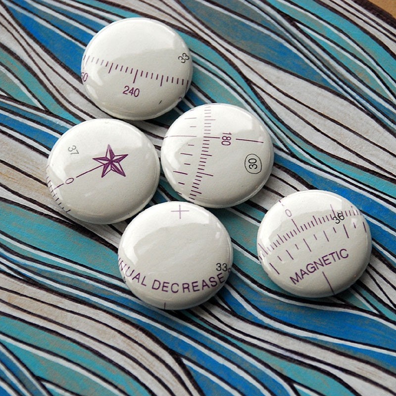 Recycled Nautical Chart Pins - Set of Five