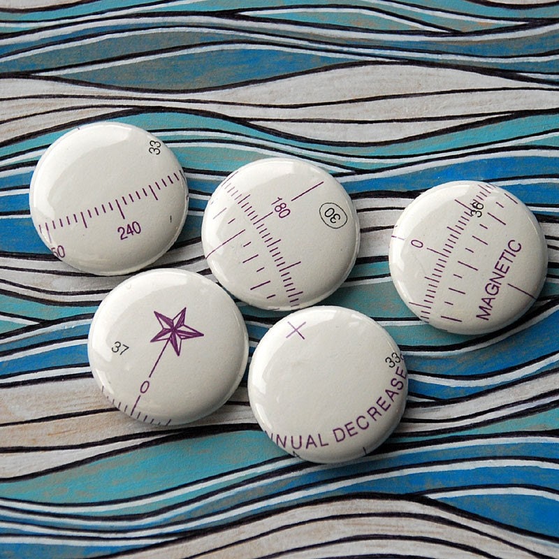 Recycled Nautical Chart Pins - Set of Five