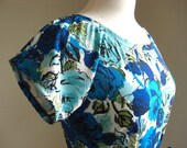 SALE - MEDIUM Womens Blue Floral Print Shift Dress - Ready to Ship Size Medium