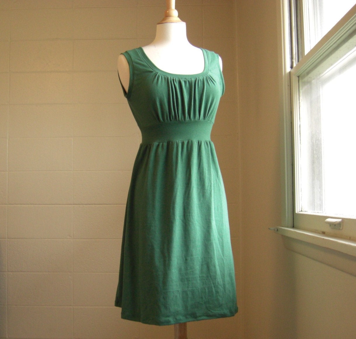Womens Tank Dress Cotton Empire Gathered Front scoop neck - made to order