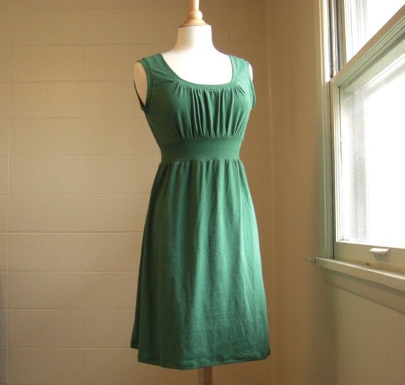 Womens Tank Dress Cotton Empire Gathered Front scoop neck - Ready to Ship Size LARGE