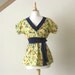 Floral Print Vneck Cotton Tunic Navy and Yellow - Ready to Ship MEDIUM