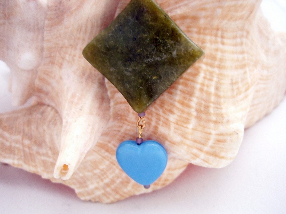 HEART MEETS SQUARE -Glass and Resin Pendant
