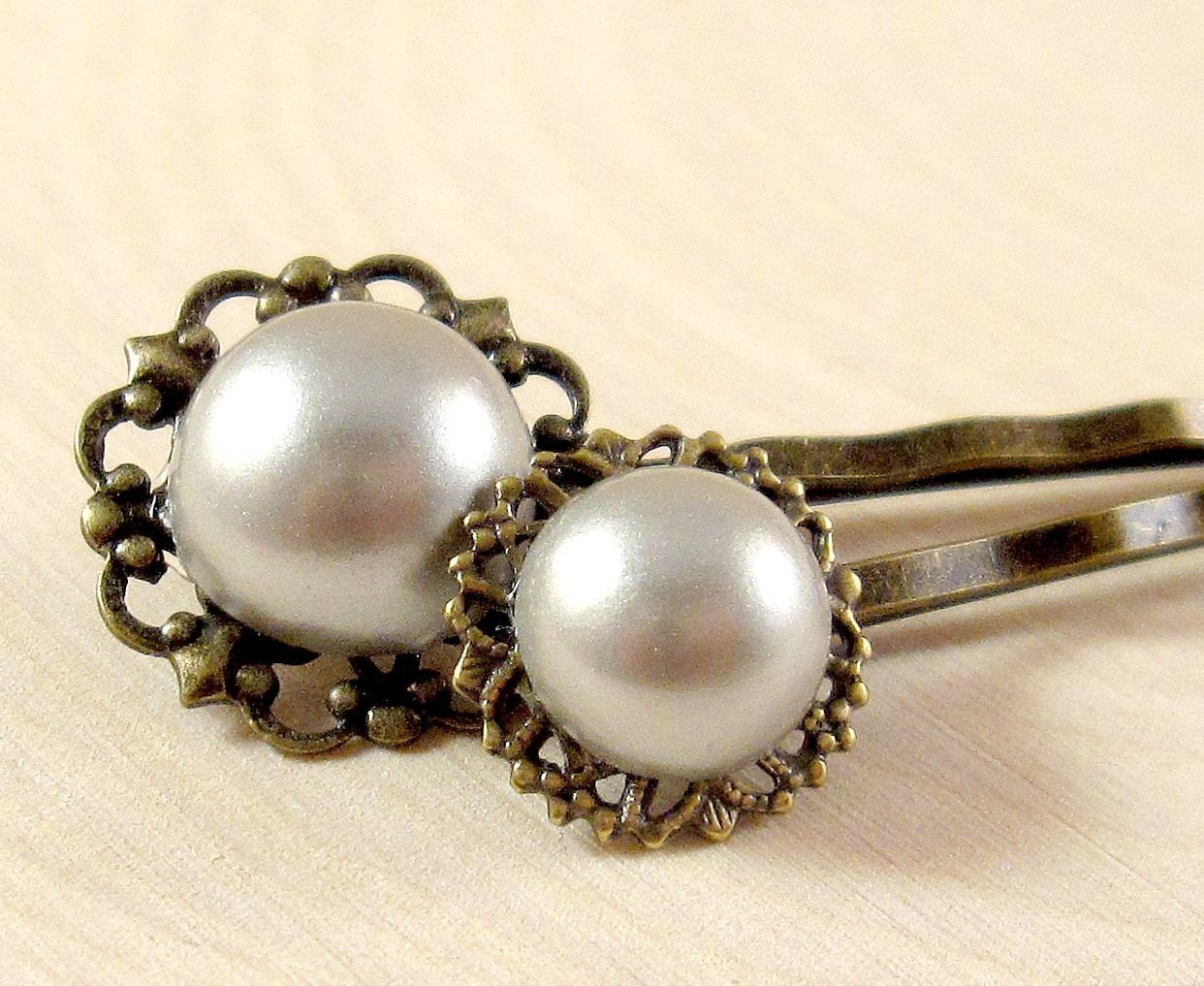 Pearl Hair Pins : Silver Champagne