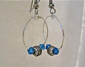 BOGO FREE (Sale BIN) Sterling Silver Beads Capri Blue Swarovski Crystal Hoop Earrings