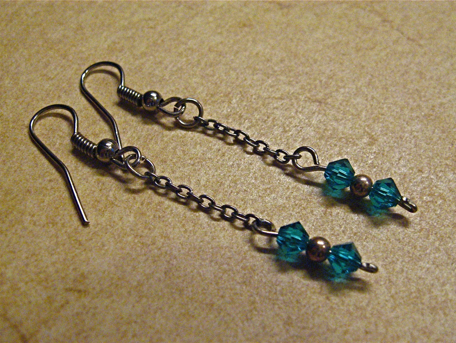 BOGO FREE (Sale BIN) Silver Link Chain Blue Zircon Swarovski Crystals Sterling Earrings