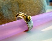 Small Pinky Wedding Band Fine Silver and 14KT Gold Precious Metal Ring Layered Natural Irregular Edges Unisex Mens Lady 3.5