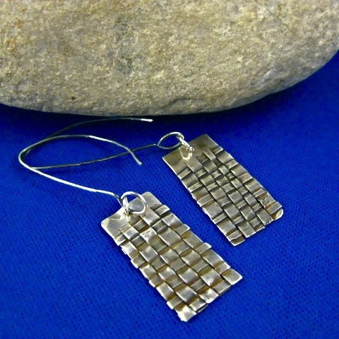 Fine Silver Quilt Woven Basket Weave Precious Metal Earring