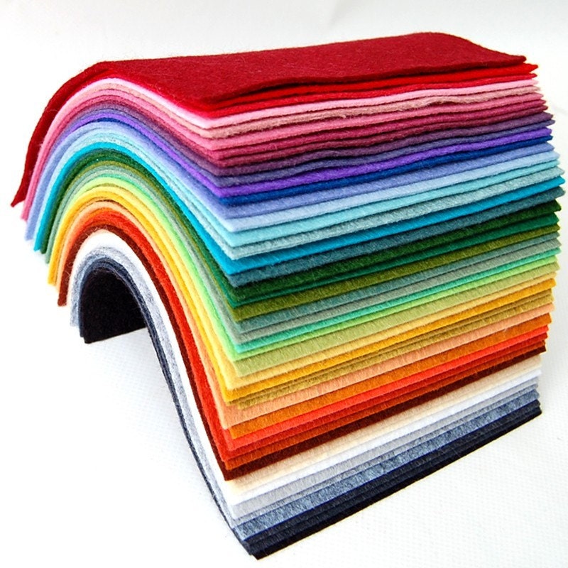Wool Felt Fabric - Rainbow Sampler - Assorted Colors - 6 X 6 Inches - 45 Pieces