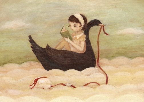 Fairy Tale Art from The Black Apple - Red Ribbon Rescue Print 7x5