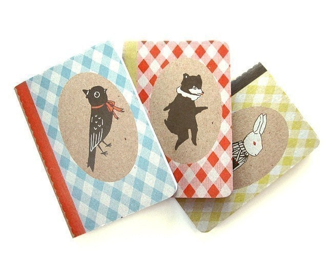 Bear, Bunny, Bird Pocket Notebook Three Pack from The Black Apple