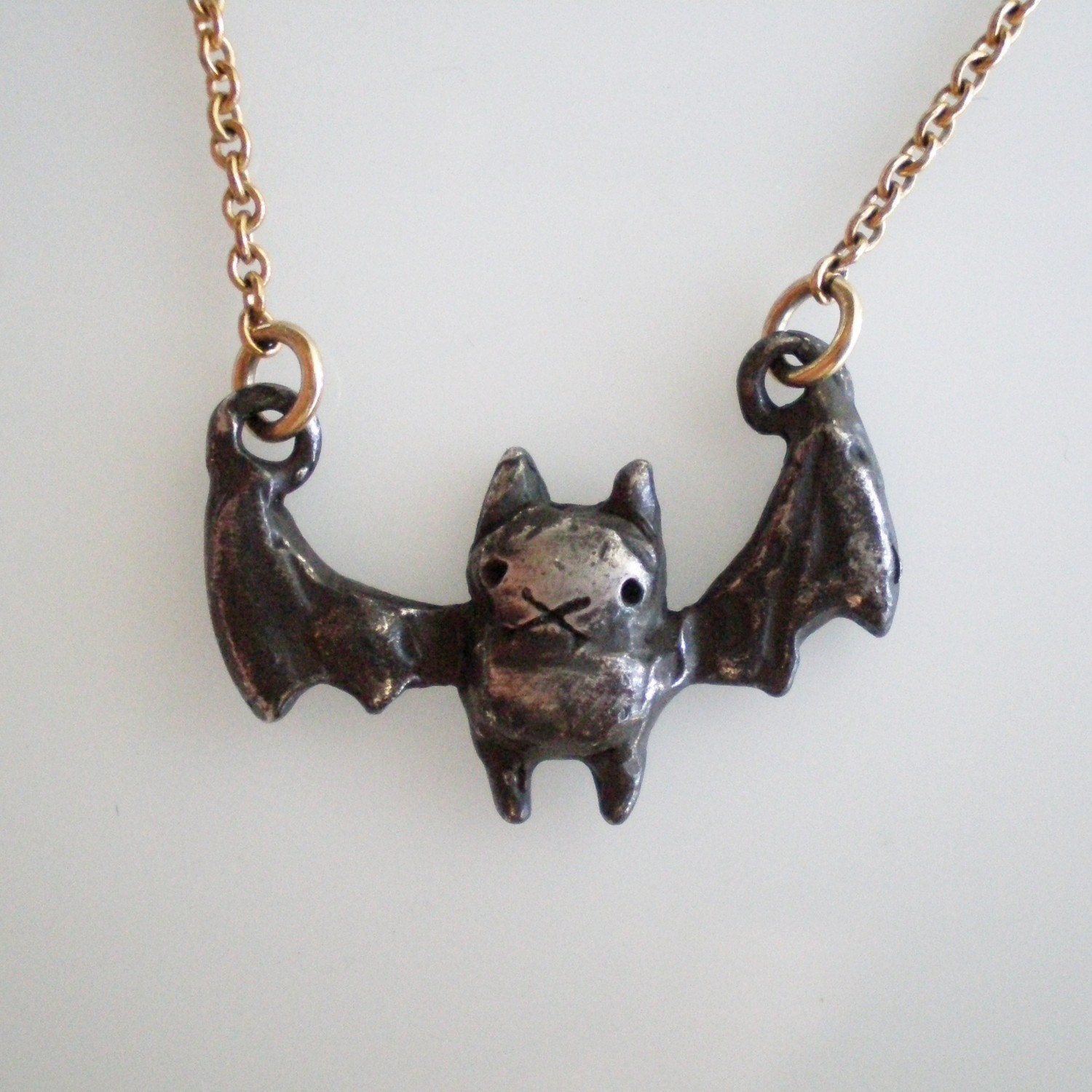 Oxidized Bat Necklace
