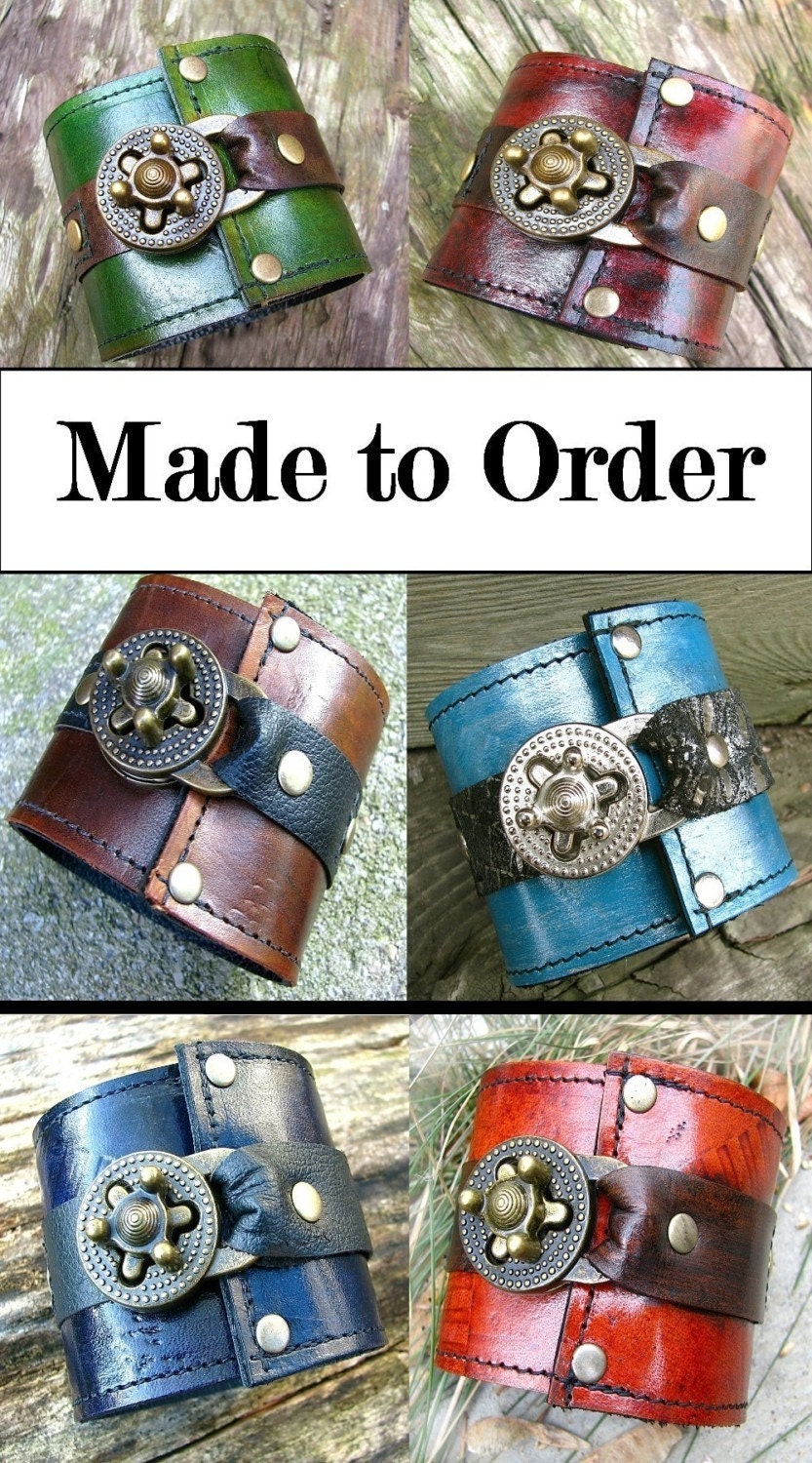 Steampunk Unisex Leather Wrist Wallet Cuff with Secret Pocket -- MADE to ORDER Wristband