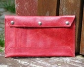 Red Leather Envelope Document Holder Clutch - Purse