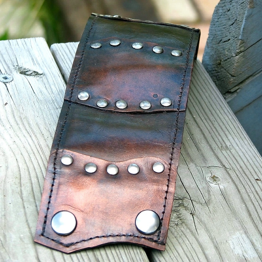 Leather Wrist Wallet Cuff with Secret Pocket -- The Gladiator Wristband-- Bronze