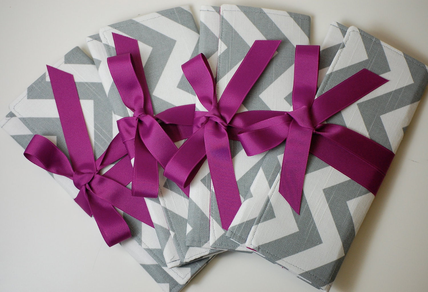SALE Bridesmaids Clutches in Gray and White Chevron with Fuchsia