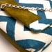 MAROL Cross body in teal and cream chevron with olive green leather