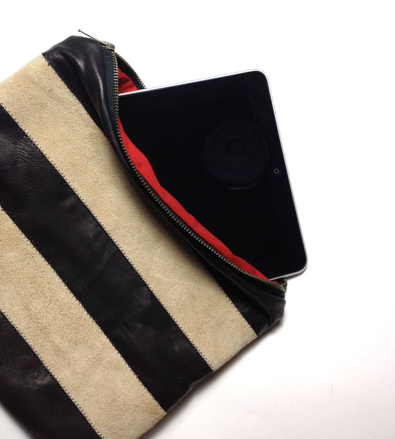 Canopy Stripe Leather Pouch in Pink and Metallic Silver. SALE