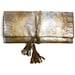 ALEXIS Tassel Clutch in Metallic Gold Bronze Silver Snake Leather. SALE