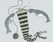 Knitting Narwhals giclee print