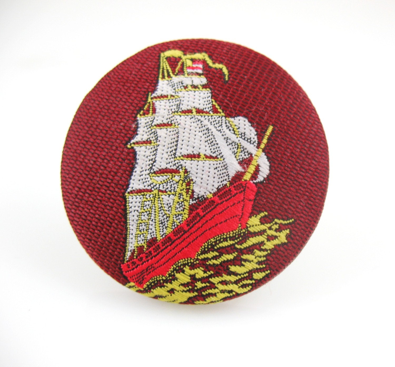 Pirate Ship Ring, Handmade Covered Button Ring, 1 1/2 Inches