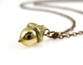 Acorn Necklace, Tiny Bronze Acorn , Preserved Botanical Jewerly