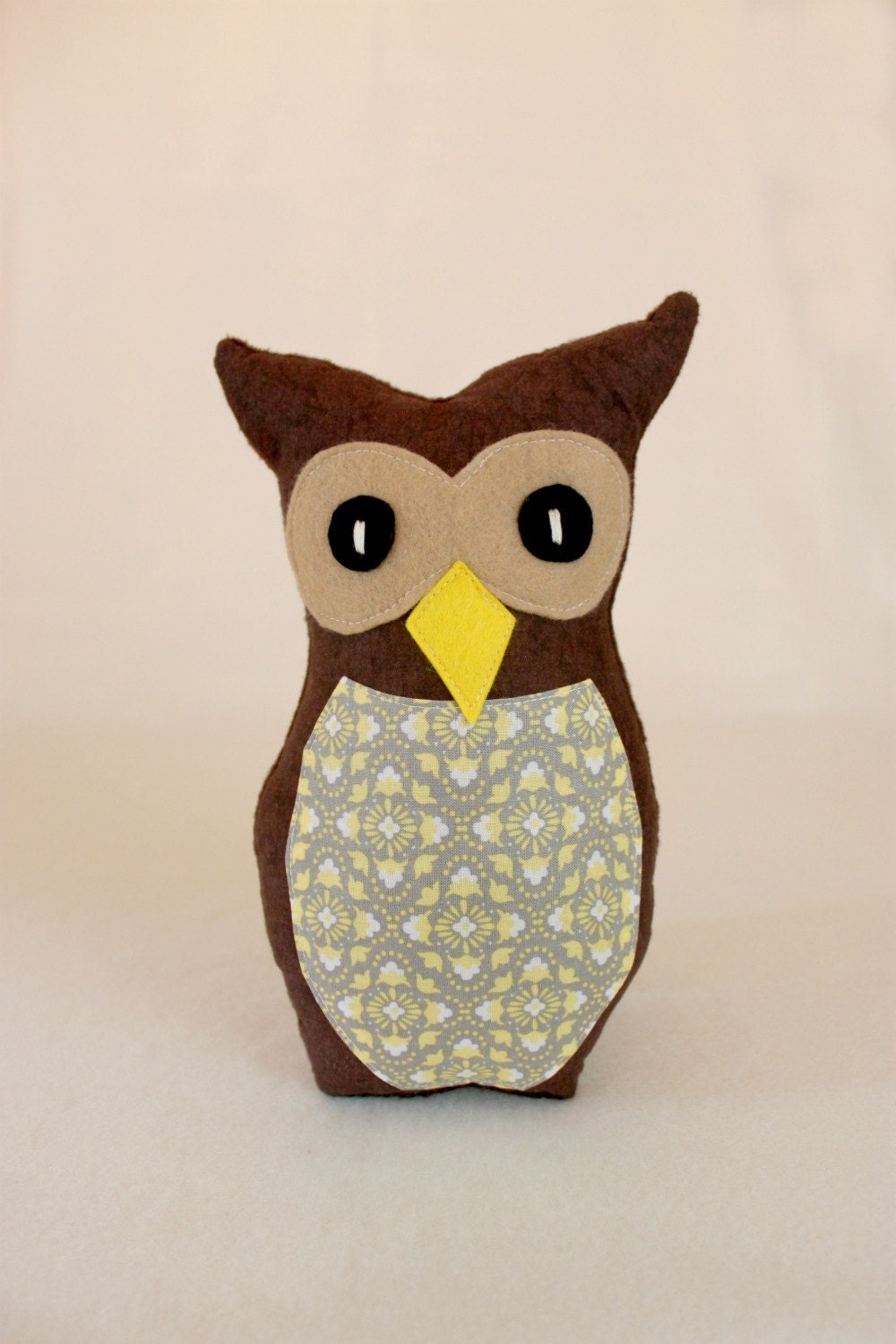 Riley the Owl Soft Plush Toy - Gray/Yellow Fun Print