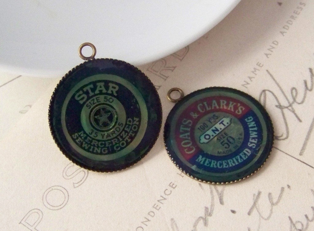 Vintage Thread Bobbin Sticker Pendant - PICK ONE Of Two