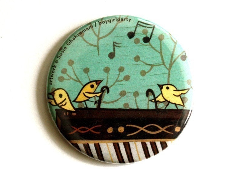 BIRD DANCE mirror by boygirlparty, cute canary artwork, dance party favor, piano art